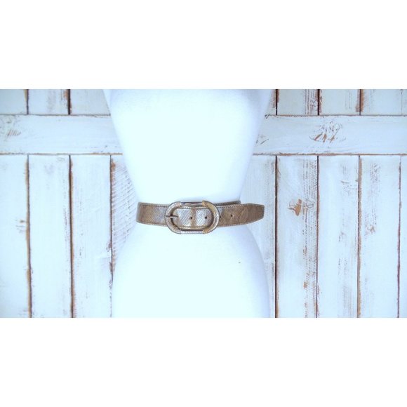 Vintage Ellen Tracy brown faux leather snake print belt/wide reptile animal prin - Picture 1 of 7
